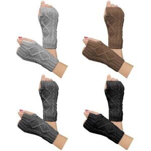 Womens Winter Fingerless Gloves Knit Thumbhole Arm Warmers Driving Mittens